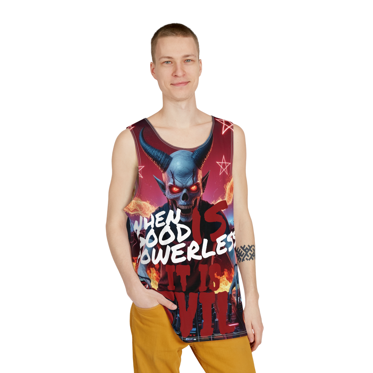 Graphic Tank Top for Men - "When Good is Powerless, it is Evil"